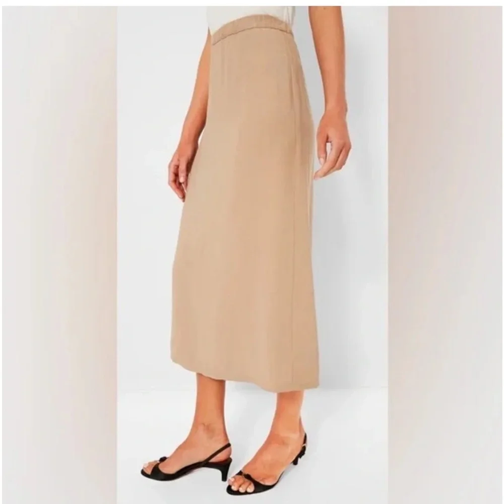 Tuckernuck Khaki Keaton Skirt XS NWT Rayon Blend Midi Neutral Slit Chic - Picture 2 of 9